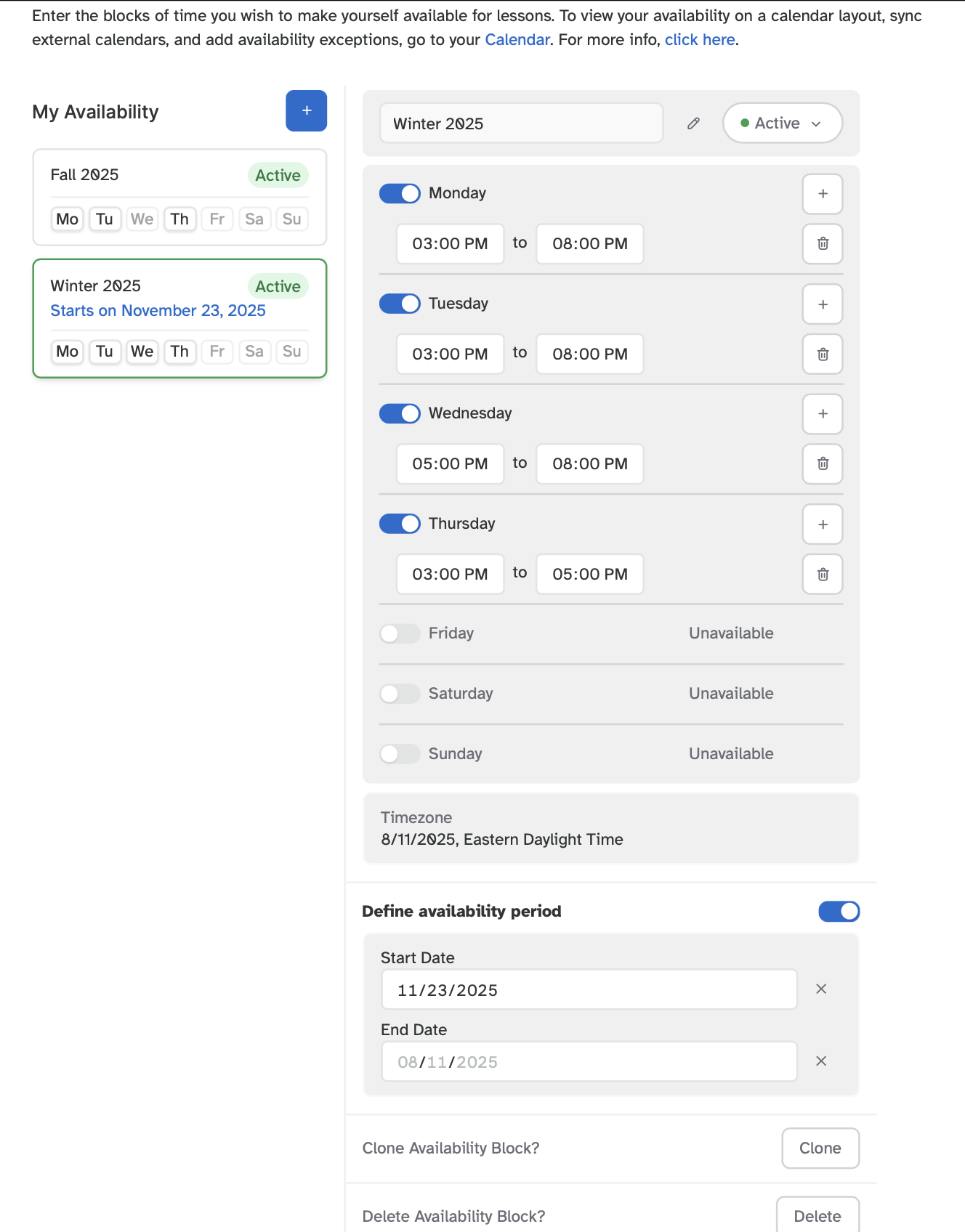 Second availability block starts Nov 23