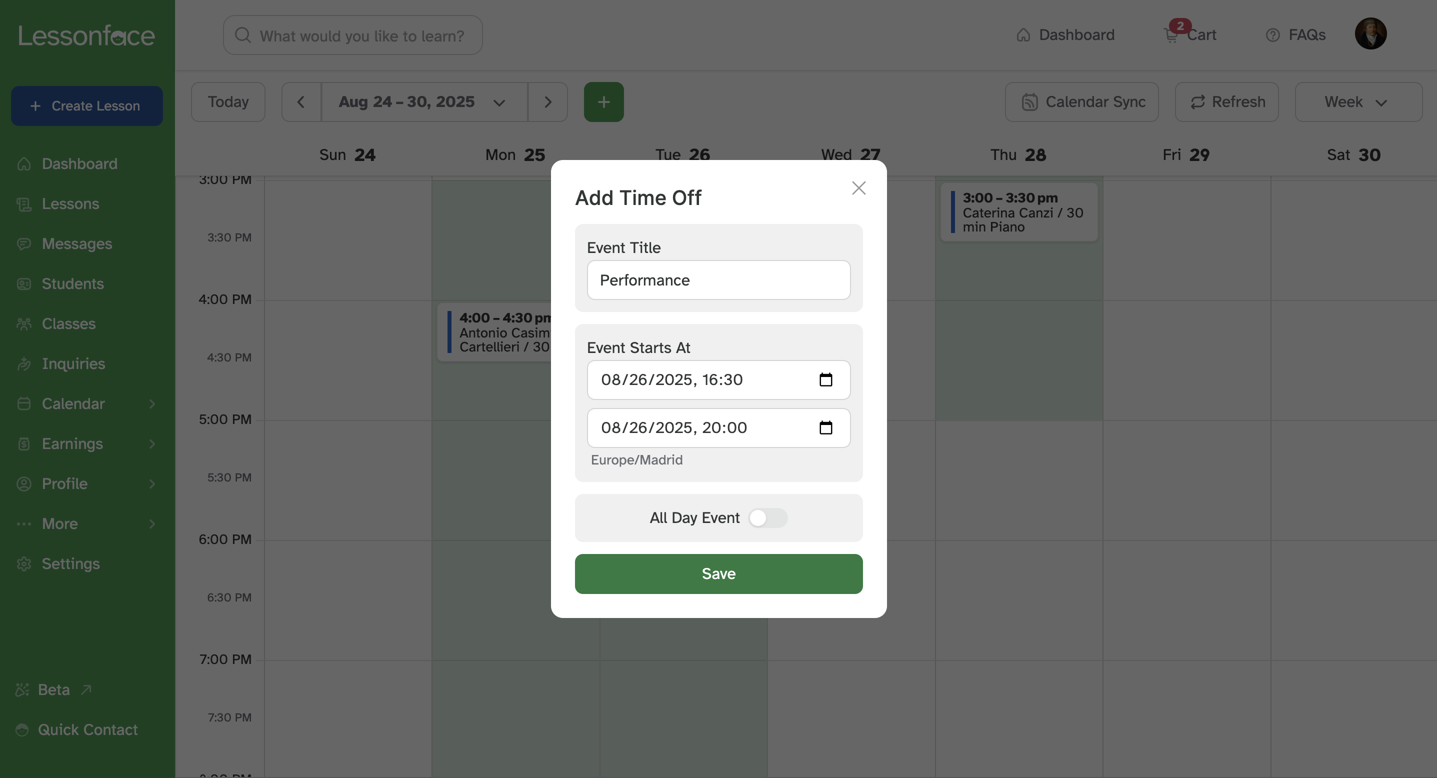 Set the title, start, and end of your time off