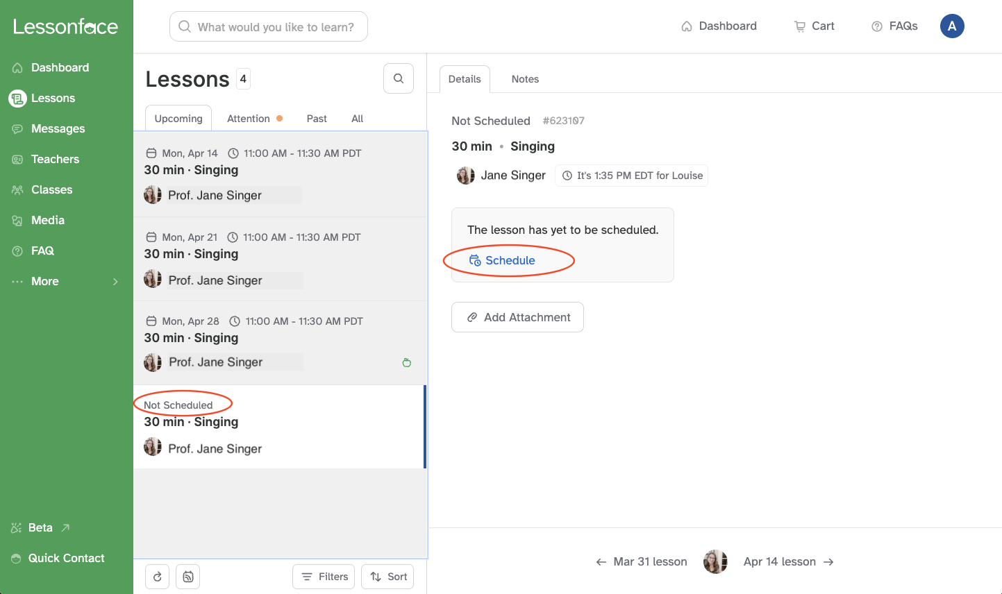 How to view and schedule Unscheduled Lessons
