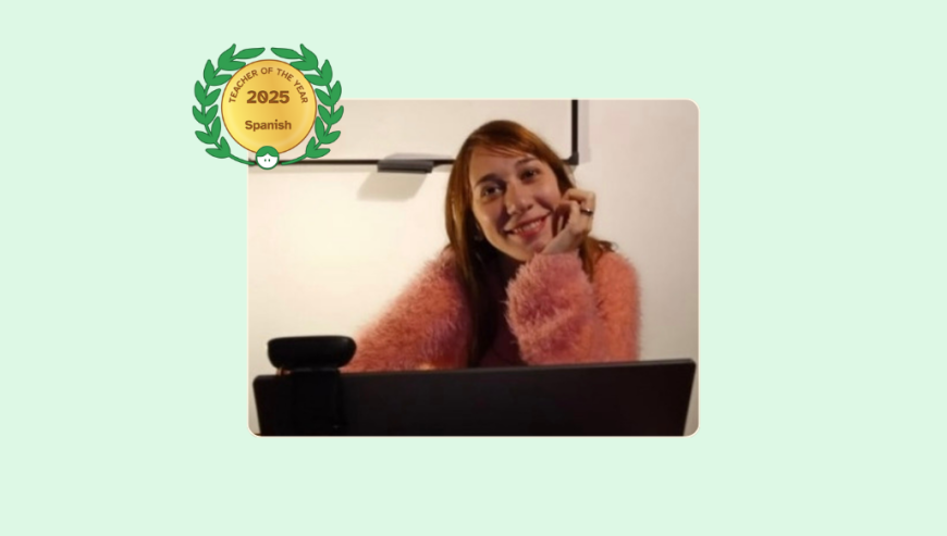 Image of Carolina Amoruso with her Lessonface Teaceher of the Year Badge