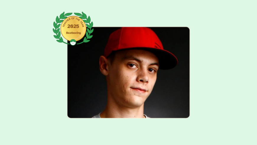 Image of Paul Arnett with his 2025 Teacher of the Year for Beatboxing badge