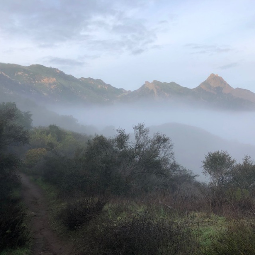 California mountains with beautiful mist and a path as a metaphor for coronavirus and online music lessons