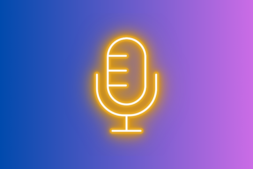 Image of a blue and purple gradient with a yellow neon microphone symbol