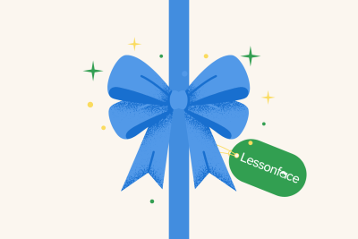 Image of a holiday bow and the Lessonface logo