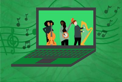 Laptop with performers (illustration)