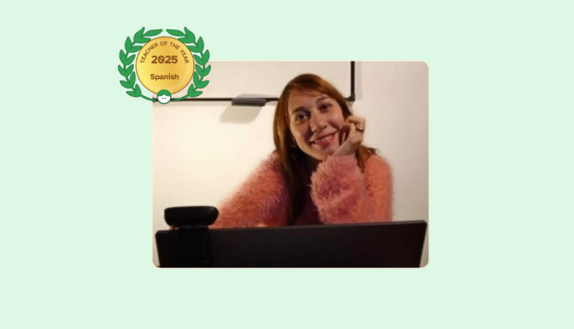 Image of Carolina Amoruso with her Lessonface Teaceher of the Year Badge