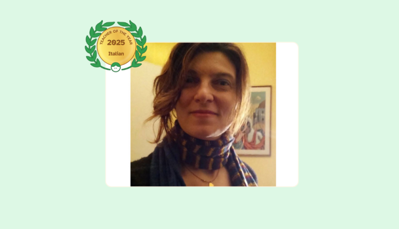Image of Luisa Ardigò with her Lessonface Teacher of the Year in Italian badge