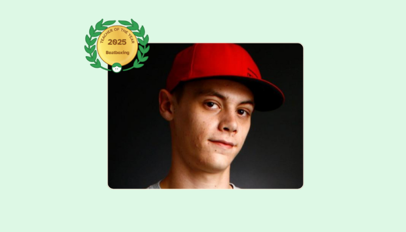 Image of Paul Arnett with his 2025 Teacher of the Year for Beatboxing badge