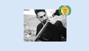 Image of David Jerkovic playing the Double Bass with his Lessonface Teacher of the Year Badge for Double Bass