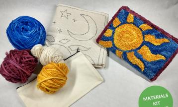 Sun and Moon Zippered Pouch: Continuing Beginner Fine Point Punch Needle Rug Hooking