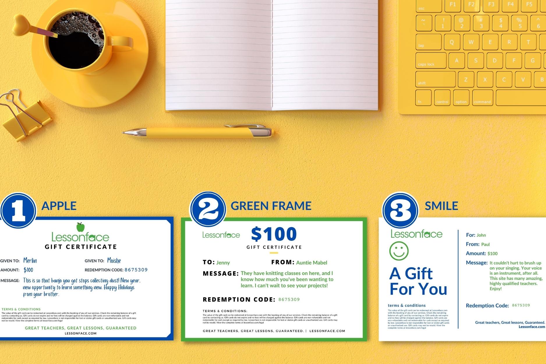 options for gift certificates